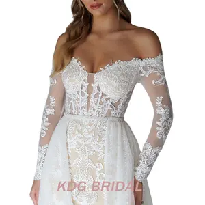 Kdg Puee White Lece Wedding Dress Ball Gown Satin Detachable Wedding Dress Long Sleeve Mother Of The Bride Dresses For Wedding