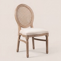 Chaise Louis en bois massif avec dossier en rotin pour événements de mariage, banquets d'hôtel et sièges commerciaux