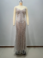Robe longue moulante sans bretelles, ornée de perles et de paillettes, pour femmes, robe de soirée
