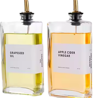 Linlang Best-Selling 500ml Bouteille d'huile d'olive en verre carré transparent Verseur en acier inoxydable Emboutissage à chaud Compte-gouttes Utilisation dans la cuisine