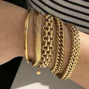 CLIORO Punk Wide Mesh Thick Belt Gold Plated Stainless Steel <strong>Cuban</strong> Snake Link Chain <strong>Bangle</strong> Bracelets for Women Men - Product Image 5