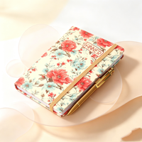 Carnet A5 en cuir PU style floral, reliure thermique, couverture rigide, avec élastique, idéal pour les voyages et les cadeaux, en promotion