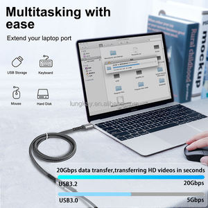 Cable de Extensión LUNG AKY de 1M, 20Gbps, Transferencia de Datos, PD USB 3.1 Gen2, Tipo-C Macho a Hembra, Trenzado de Nailon, para Laptop, Teléfono, Monitor - Product Image 3