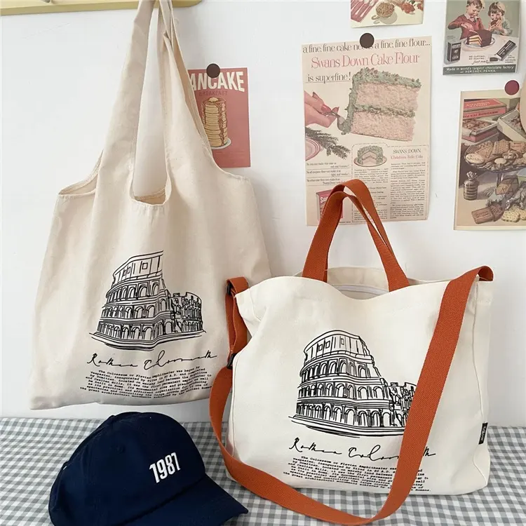 Chuanghua bolsa de sacola de algodão, sacola grande de lona de algodão para compras, sacola de praia com logotipo impresso personalizado