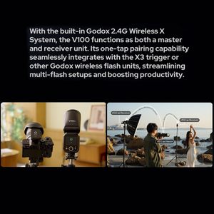 แฟลชไร้สาย Godox V100 <span class=keywords><strong>C</strong></span> สำหรับถ่ายภาพแบบพกพา กำลังไฟ 100W สีดำ ระบบ TTL อัตโนมัติ อุณหภูมิสี 3300K+200K สำหรับกล้อง <span class=keywords><strong>Fujifilm</strong></span> ขายส่ง - Product Image 6