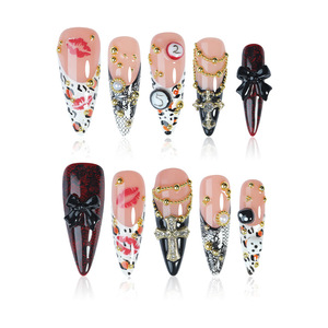 Faux ongles à presser Chrome French |   Ongles artificiels 3D en forme de fleur olive <span class=keywords><strong>orange</strong></span> |   Faux ongles de fête faits à la main de luxe - Product Image 5