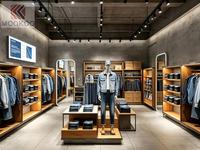 Aménagement intérieur de magasin de vêtements en denim pour hommes, étagères de présentation pour magasins de vêtements