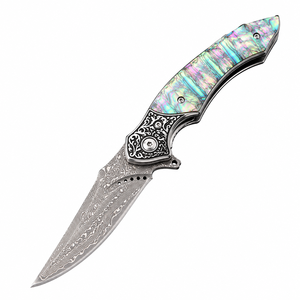 Couteau pliant de luxe en acier Damas VG10 avec manche en nacre véritable, couteau de poche multifonctionnel pour le camping en extérieur, cadeau EDC - Product Image 1