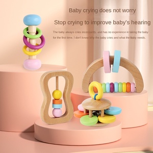 Jouets personnalisés, ensemble de hochets colorés pour bébé, bois de qualité alimentaire, <span class=keywords><strong>hochet</strong></span> musical, bracelet apaisant, anneau de dentition, jouet <span class=keywords><strong>Montessori</strong></span> pour tout-petits, cloche - Product Image 4