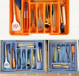 Organizador de utensilios extensible ajustable, almacenamiento para Cucharas, tenedores, cuchillos, Cucharas, tenedores, soporte para cuchillos, divisores de almacenamiento - Product Image 1
