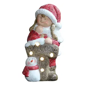 Cross Border Hot Selling 2024 New Christmas Decoration LED Ceramic Little Girl Christmas Decoration Ornaments