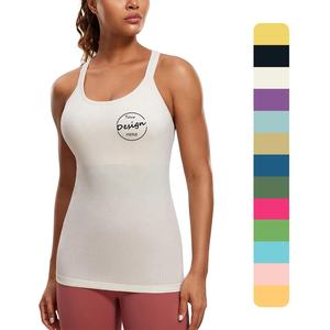Summer High Quality 95 Polyester 5 Spandex Stretchy Slim Fit Seamless Sports Training Vest Solid <b>Racer</b> <b>Back</b> Yoga Tank <b>Top</b> Women - Product Image 1
