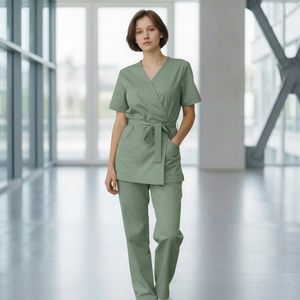 Ensemble de tenues médicales en coton pour femmes, style cache-cœur, haut à col en V, pantalon droit, uniforme d'infirmière, hôpital, clinique, beauté, spa, robes décontractées - Product Image 1