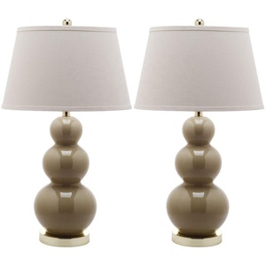 Antique Brass Metal Base and Ceramic Body Printing Flower With Fabric Lampshade Vintage Style Bedside Table <b>Lamp</b> - Product Image 1