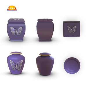 На заказ с тиснением вручную фиолетовая бабочка Классическая из смолы круглая квадратная погребальная пепел Мемориальный контейнер урна для кремации человека - Product Image 2