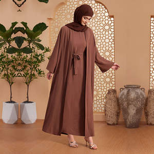 Großhandel Arabische Frauen Offene Abaya Dubai Muslimisches Kleid Set Islamische Kleidung Türkisch Palästina 2-teiliges Abaya Set - Product Image 6