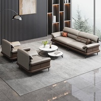 Ensemble de canapé en cuir marron crème bicolore, 2 pièces avec fauteuil, pieds en métal à profil bas, coussins rembourrés, meubles de salon