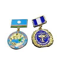 Custom design trophies and medals sports award 2 pieces combined metal medal with pin back