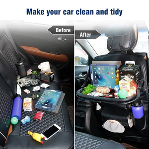 Protector de Asiento de Coche de Cuero PU al por Mayor de Fábrica, Alfombrillas Protectoras para el Respaldo del Asiento del Coche con Soporte Plegable para Tablet y Portavasos - Product Image 4