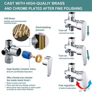 Robinet de toilette 7/8'' en laiton, 4 voies, pour eau chaude et froide, avec adaptateur en T et inverseur, chromé, pour bidet, pulvérisateur shattaf et mélangeur d'eau - Product Image 4