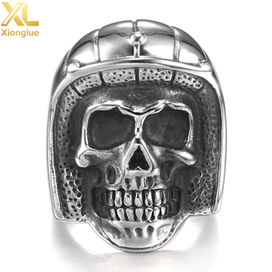 Custom Punk Stainless Steel Retro Air Pilot <b>Skull</b> <b>Rings</b> for Men - Product Image 2