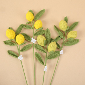 ช่อดอกไม้เลมอนถักโครเชต์สีเหลืองเขียว ของตกแต่งดอกไม้ประดิษฐ์สำหรับห้องนอน ห้องนั่งเล่น และของประดับตกแต่งบนโต๊ะ - Product Image 1