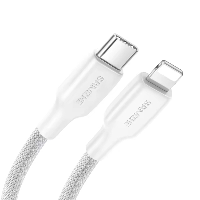 SAMZHE 1m White Braided Nylon Type-C to L Charging Cable PD30W 3A Fast Charging for iPhone 14/13 Pro Max/iPad Carplay
