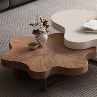 Ensemble de tables basses gigognes 3 pièces en bois, design nuage moderne, finition noyer, entièrement assemblé, pour salon et bureau à domicile