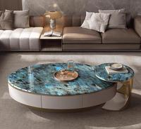 Ensemble de tables basses en marbre STG, combinaison pour salon, maison, style moderne, simple, ovale, créatif, table d'appoint haut de gamme, plateau en marbre
