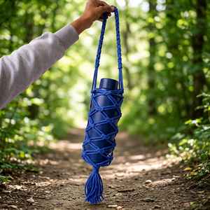 Porta Botellas de Agua Rectangular Bohemio Azul, de Macramé de Algodón, con Cuerda Trenzada, Hecho a Mano, para Yoga, Viajes, Cumpleaños - Product Image 2