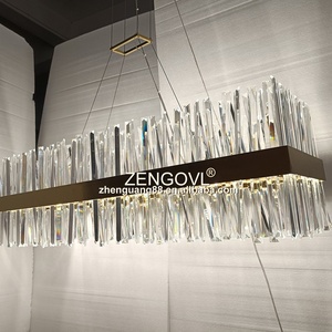 Lampada a sospensione a <span class=keywords><strong>LED</strong></span> rettangolare moderna in cristallo di lusso regolabile in altezza <span class=keywords><strong>soggiorno</strong></span> cucina isola <span class=keywords><strong>lampadario</strong></span> oro - Product Image 2