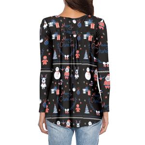 <span class=keywords><strong>T</strong></span>-<span class=keywords><strong>Shirt</strong></span> con Logo personalizzato a manica lunga da <span class=keywords><strong>donna</strong></span> con scollo a V e bottone <span class=keywords><strong>T</strong></span>-<span class=keywords><strong>Shirt</strong></span> invernale Casual Basic con graziosi motivi natalizi 3D - Product Image 4