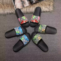 Sandales plates de luxe originales en cuir véritable pour les vacances, imprimé floral, pour couples, tongs d'été pour la plage, sandales plates de créateur