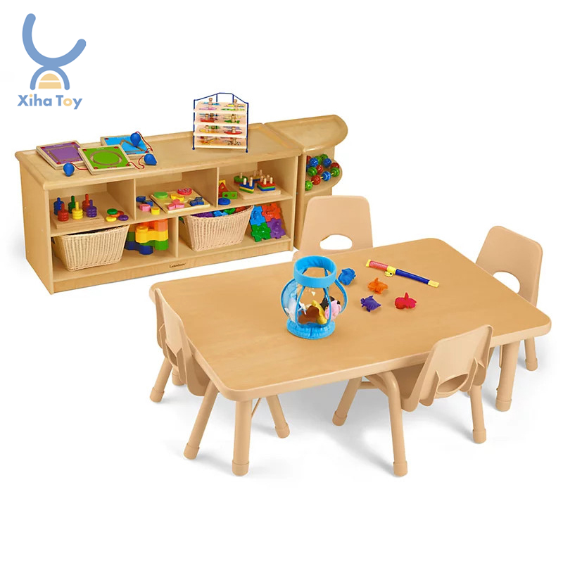 XIHA Kids Table And Chair Set Children Furniture Sets Wood Daycare Nursery Montessori Furniture Children Study Table Desk