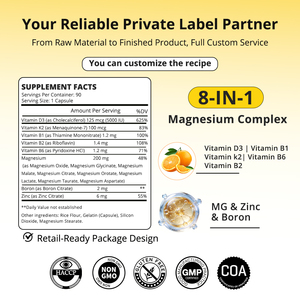 Capsules de complexe 8-en-1 Magnésium D3 K2 à marque privée OEM – Complément de soutien immunitaire à haute biodisponibilité et formule multi-nutriments - Product Image 2