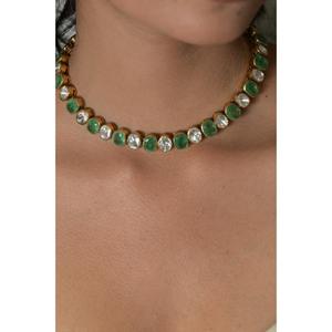 Conjunto de Collar y Aretes Delicados con Piedras Preciosas Verdes, Plata de Ley 925 Chapada en Oro, Collares de Gargantilla para Mujer, Conjunto de Joyería Nupcial - Product Image 4