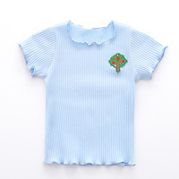 Kaos Anak Perempuan Musim Panas Katun Bergaris Bermotif Kasual Bernapas Lengan Pendek Tepi Rumbai Slim Fit Balita Bayi Atasan Kecil