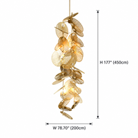 Lustre en aluminium à ventilateur creux empilé verticalement pour grands projets, lampe suspendue d'ingénierie pour escalier en colimaçon d'hôtel de luxe à plafond haut
