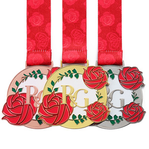 Medallas Personalizadas con un Hermoso Diseño Floral de Rosa Roja, Medalla de Aleación de Zinc Fundido a Presión en 3D para Premios de Finalistas de Carreras y Recuerdos - Product Image 2