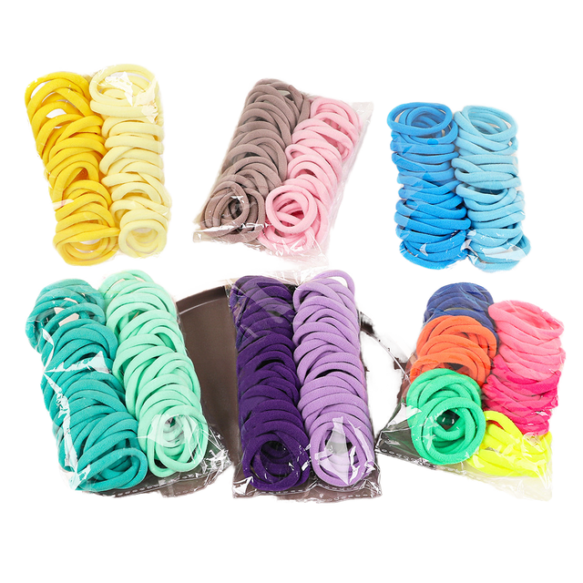 50pcs/Bag Colorful Black Nylon Hair Ties Fashion Seamless Elastic Hair Rope Rubber Bands Women's Girls Hair Accessories