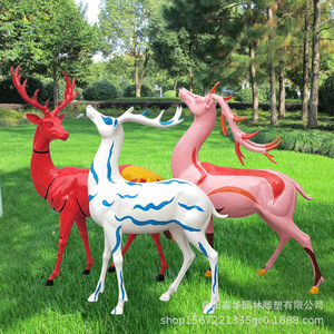 Escultura de Ciervo Pintada de Fibra de Vidrio para Decoración de Jardín Exterior, Figura Animal Contemporánea para Montar en el Suelo JH-42710 - Product Image 2