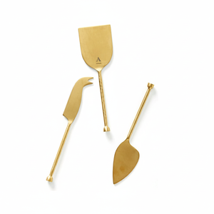 Juego de cuchillos de queso de acero inoxidable hechos a mano, mesa con mango de extremo redondo, dorado y pulido, juego decorativo - Product Image 1
