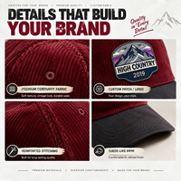 Casquette de baseball en velours côtelé avec logo personnalisé, visière en faux daim, faible MOQ, marque privée pour les marques d'extérieur