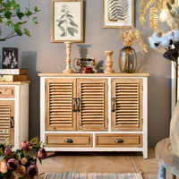 Meuble d'appoint rustique en bois à persiennes avec 2 tiroirs, style classique vintage antique, pour maison, ferme ou hôtel