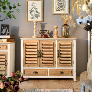 Home <b>Rustic</b> Louvered Wood 2 Drawer <b>Cabinet</b> Classical Vintage Antique Style Accent Furniture <b>Cabinet</b> - Product Image 6