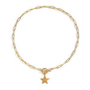 Collana Classica Joker con Stella a Cinque Punte Placcata Oro in Acciaio Inossidabile con Zirconi, Gioiello Trendy da Viaggio per Donne - Product Image 1