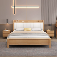 Lit double extra large en bois massif moderne fabriqué en Chine avec tête de lit rembourrée et structure robuste, meubles de chambre à coucher