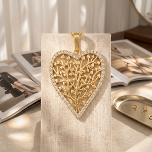 Colgante de corazón con árbol de la vida y diamantes cultivados en laboratorio, joyería familiar fina, regalo para mujeres, accesorio con encanto de amor brillante - Product Image 3