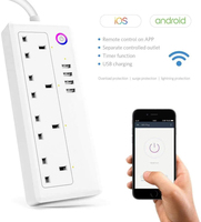 Enchufe Inteligente WiFi/ZigBee Tuya para Reino Unido (13A), Enchufe Australiano con 4 Tomas de Corriente y 4 Puertos USB, Extensión de Enchufe
