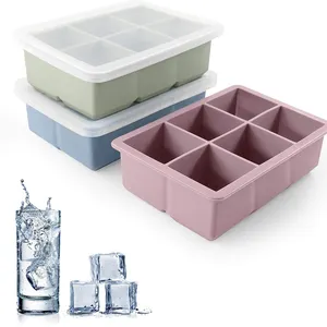 Bandeja de cubos de gelo de silicone para cubos de gelo, moldes de silicone de tamanho grande com tampa removível à prova de vazamento, bandeja quadrada para cubos de gelo